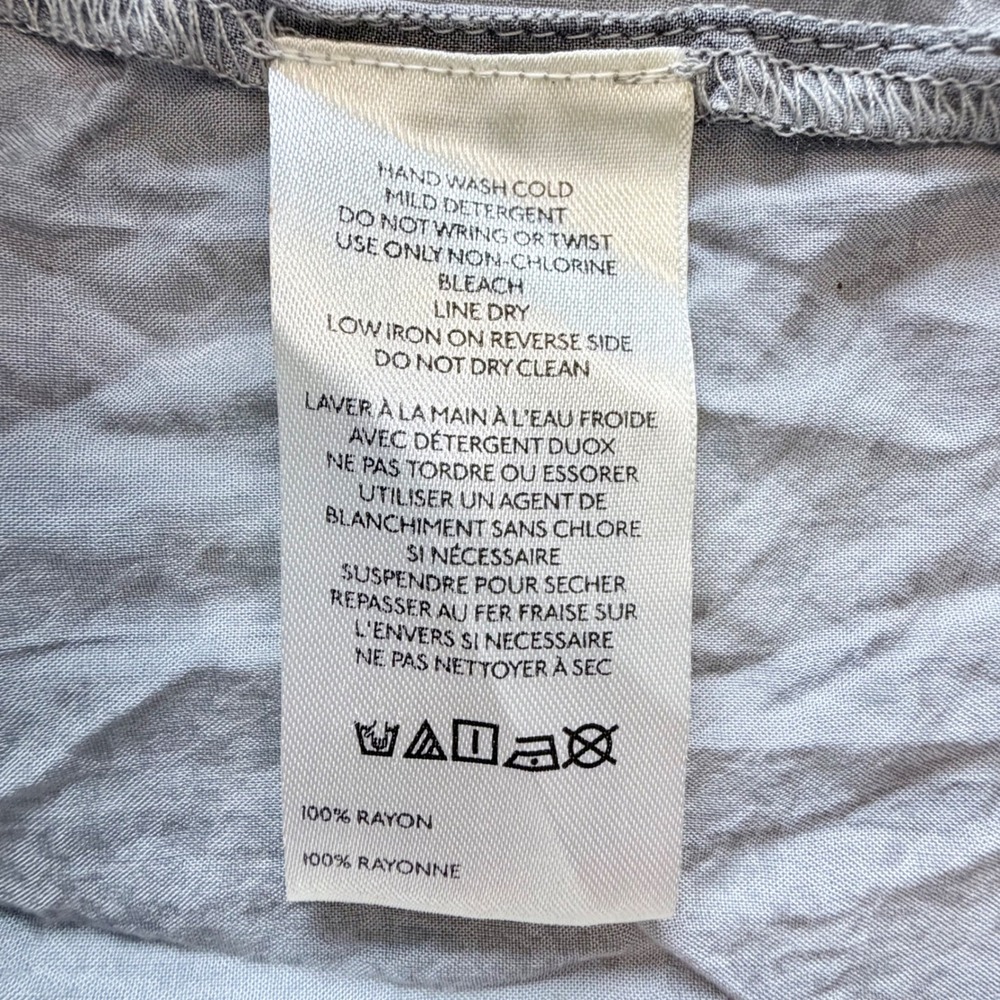 Pilcro Anthropologie Metallic Silver Foil Button Down Shirt Grey Rayon Large - Picture 9 of 10